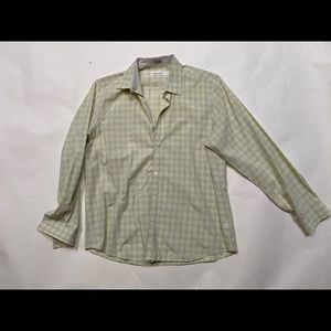 Calvin Klein dress/casual white green shirt.
